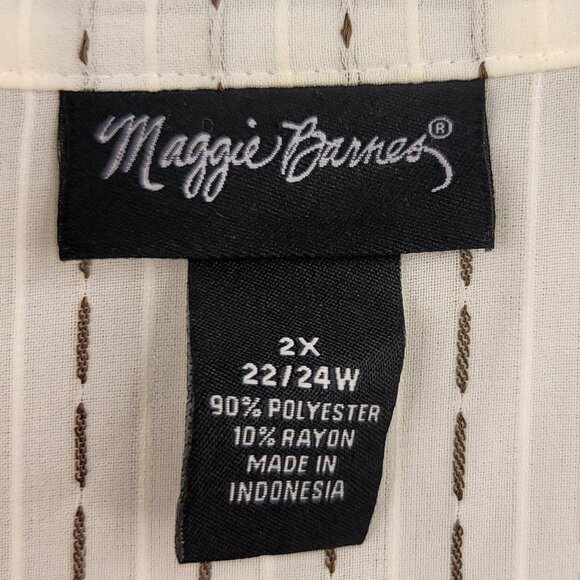 Maggie Barnes Womens Plus Size 2X White Striped Button-Up Blouse Flowy Sheer - Picture 3 of 8